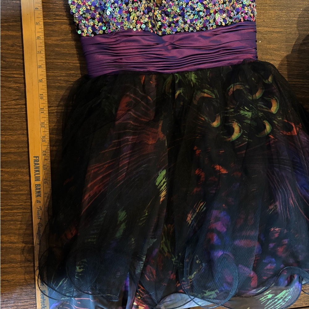 Jovani banquet Dress with Purple and pink Sequined Bodice and Black Skirt